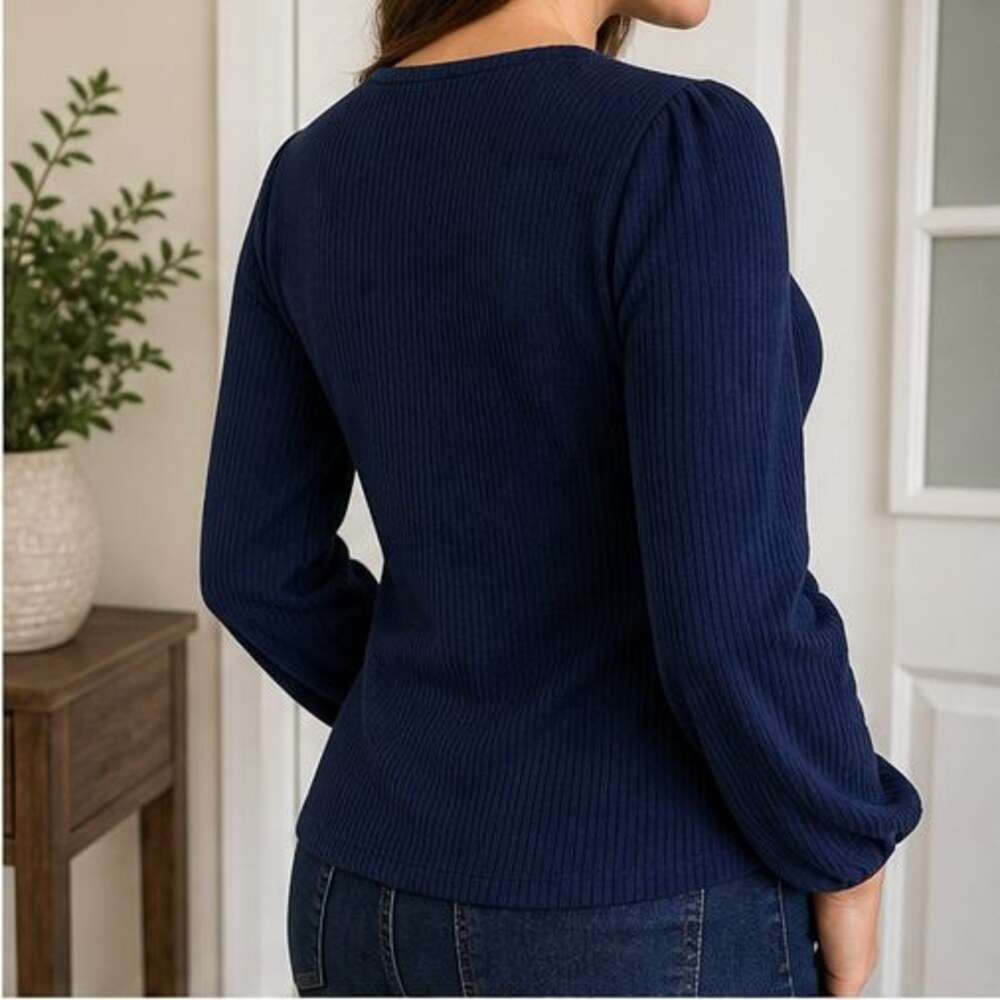 Navy Wrap Blouse - Picture 3 of 6